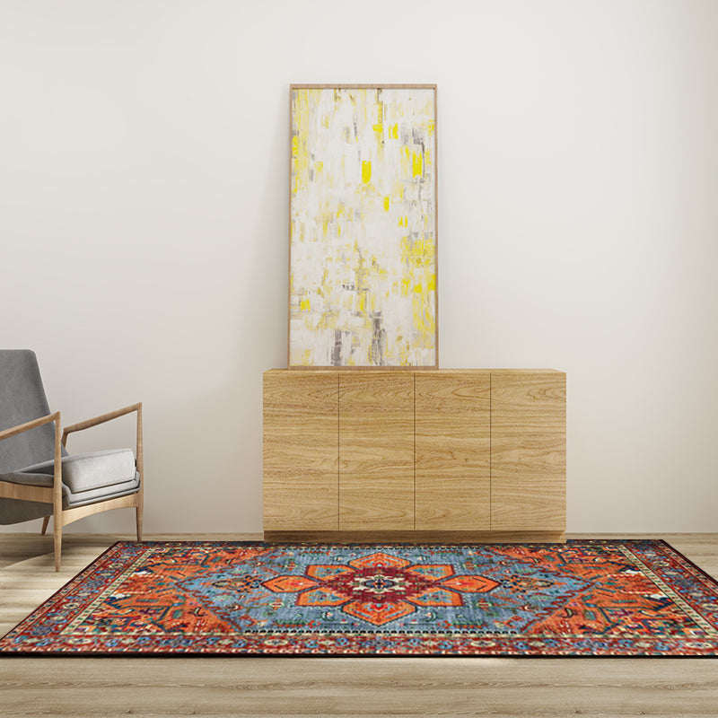 Avtoit | Retro Medallion Pattern Carpet Red Persian Carpet Polyester Machine Washable Non-Slip Area Rug for Bedroom