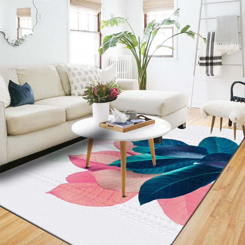 Avtoit | Traditional Leaf Pattern Carpet Blue and Pink Polyester Carpet Machine Washable Non-Slip Carpet for the Bedroom