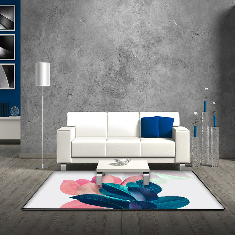 Avtoit | Traditional Leaf Pattern Carpet Blue and Pink Polyester Carpet Machine Washable Non-Slip Carpet for the Bedroom