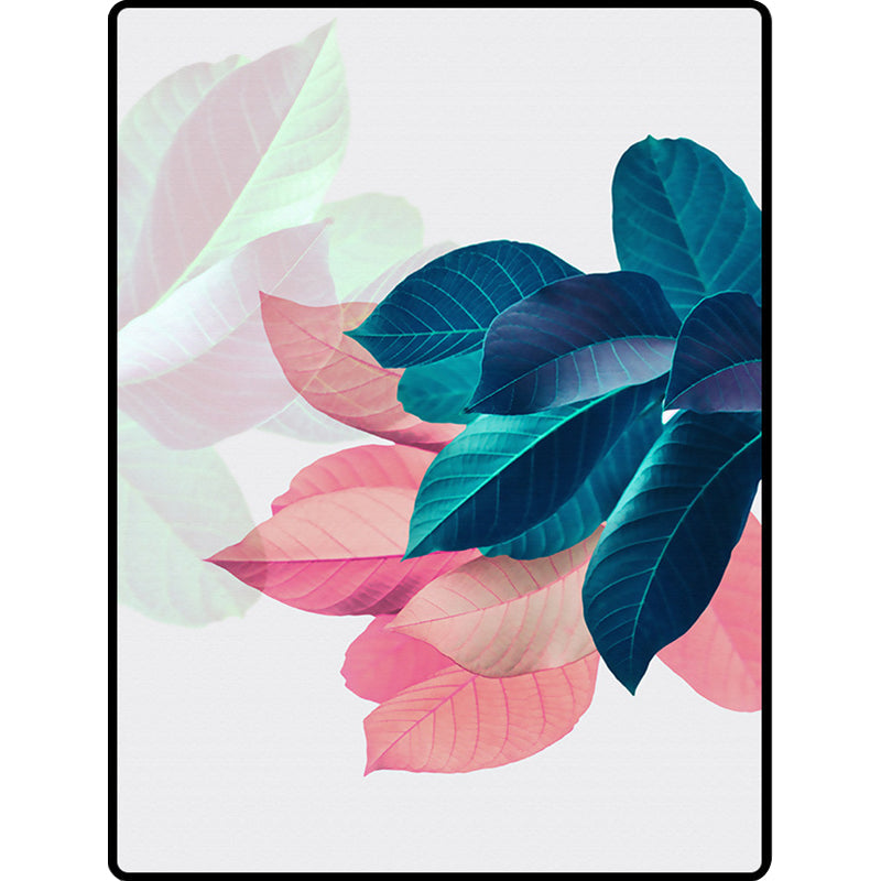 Avtoit | Traditional Leaf Pattern Carpet Blue and Pink Polyester Carpet Machine Washable Non-Slip Carpet for the Bedroom