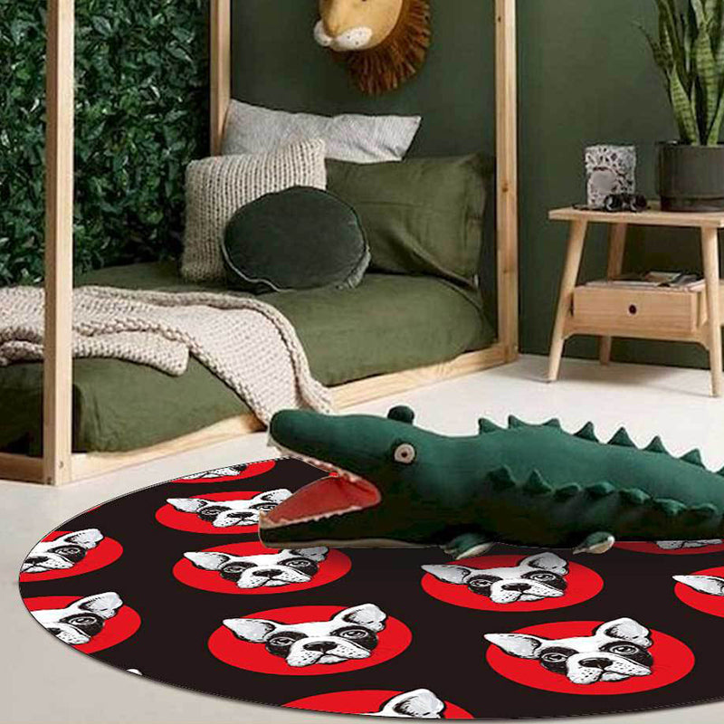 Avtoit | Kids Bedroom Rug in Black Animal Dog Dots Print Rug Polyester Stain Resistant Pet Friendly Area Rug