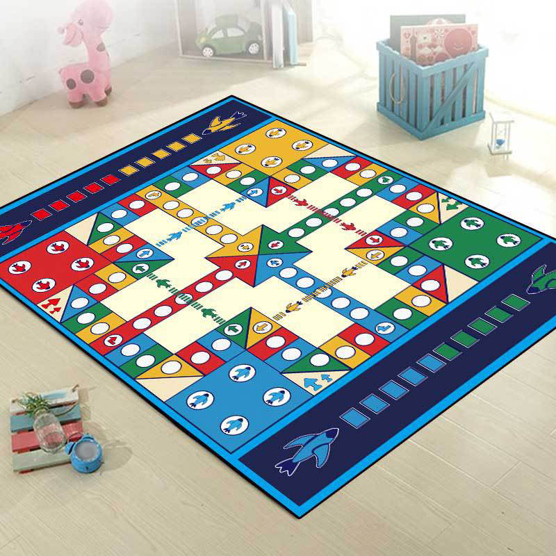 Avtoit | Unique Children's Carpet in Blue Educational Ludo Pattern Carpet Polyester Stain Resistant Rug for Nursery