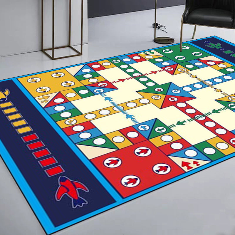 Avtoit | Unique Children's Carpet in Blue Educational Ludo Pattern Carpet Polyester Stain Resistant Rug for Nursery