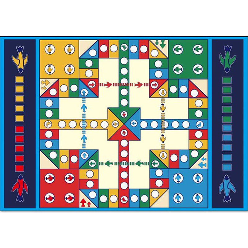 Avtoit | Unique Children's Carpet in Blue Educational Ludo Pattern Carpet Polyester Stain Resistant Rug for Nursery