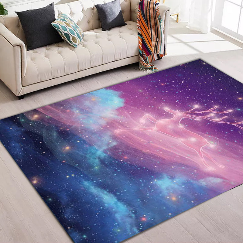 Avtoit | Unique Kids Rug in Purple Fairy Deer Galaxy Pattern Rug Polyester Non-Slip Back Rug for Children's Room