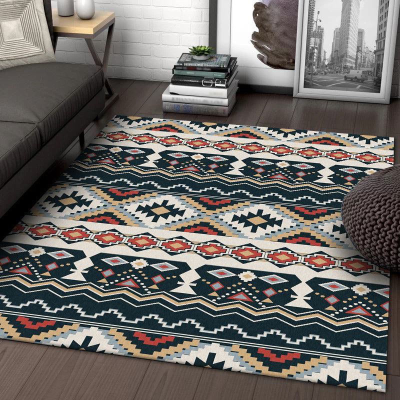 Avtoit | Southwest Tribal Print Carpet Black and White Polyester Carpet Machine Washable Non-Slip Area Rug for Living Room