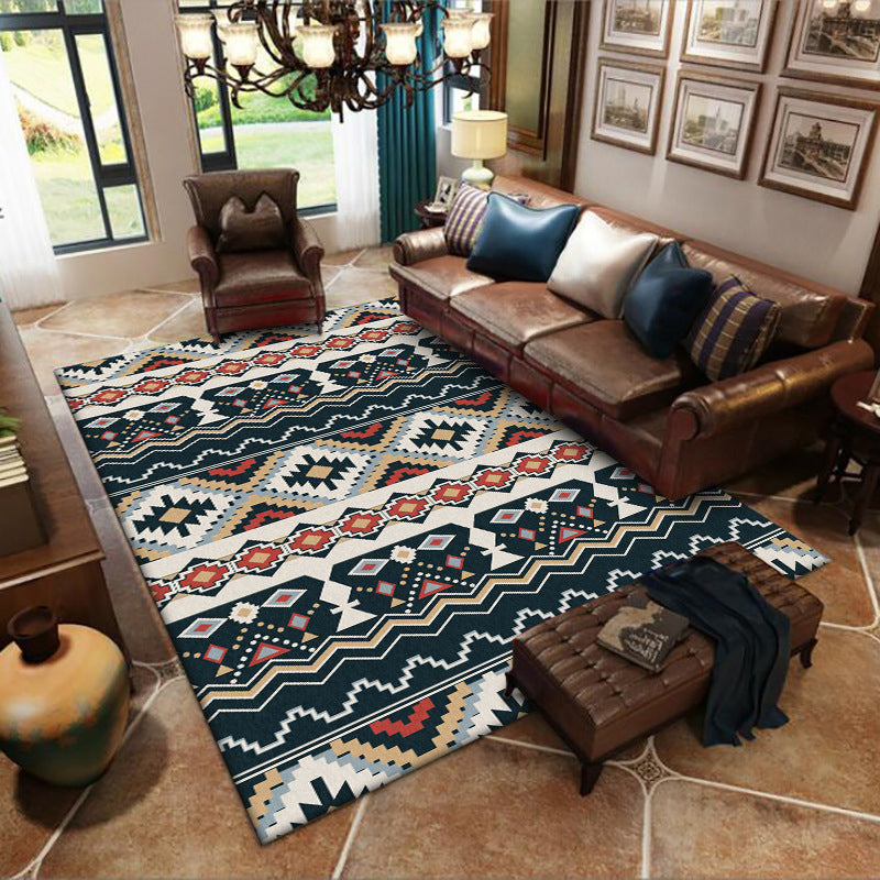 Avtoit | Southwest Tribal Print Carpet Black and White Polyester Carpet Machine Washable Non-Slip Area Rug for Living Room