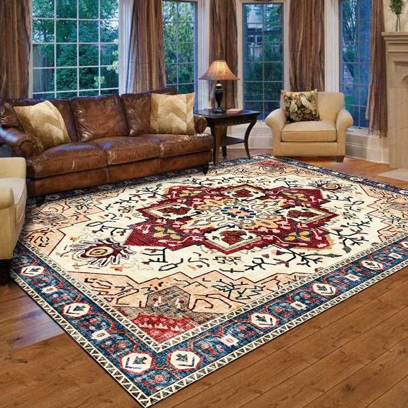 Avtoit | Moroccan Medallion Print Rug Light Brown Polyester Rug Machine Washable Non-Slip From the Floor for the Living Room