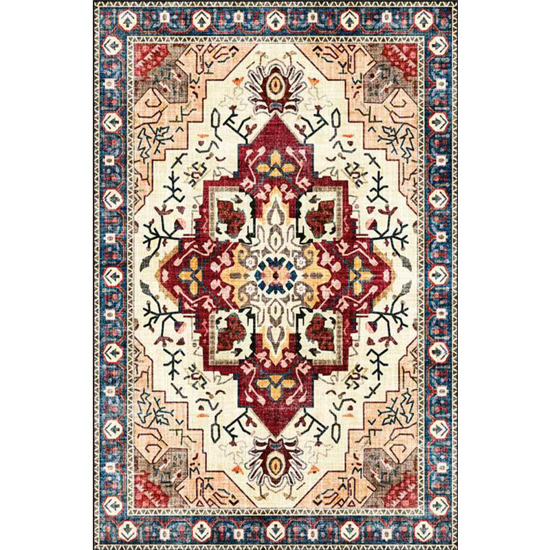 Avtoit | Moroccan Medallion Print Rug Light Brown Polyester Rug Machine Washable Non-Slip From the Floor for the Living Room