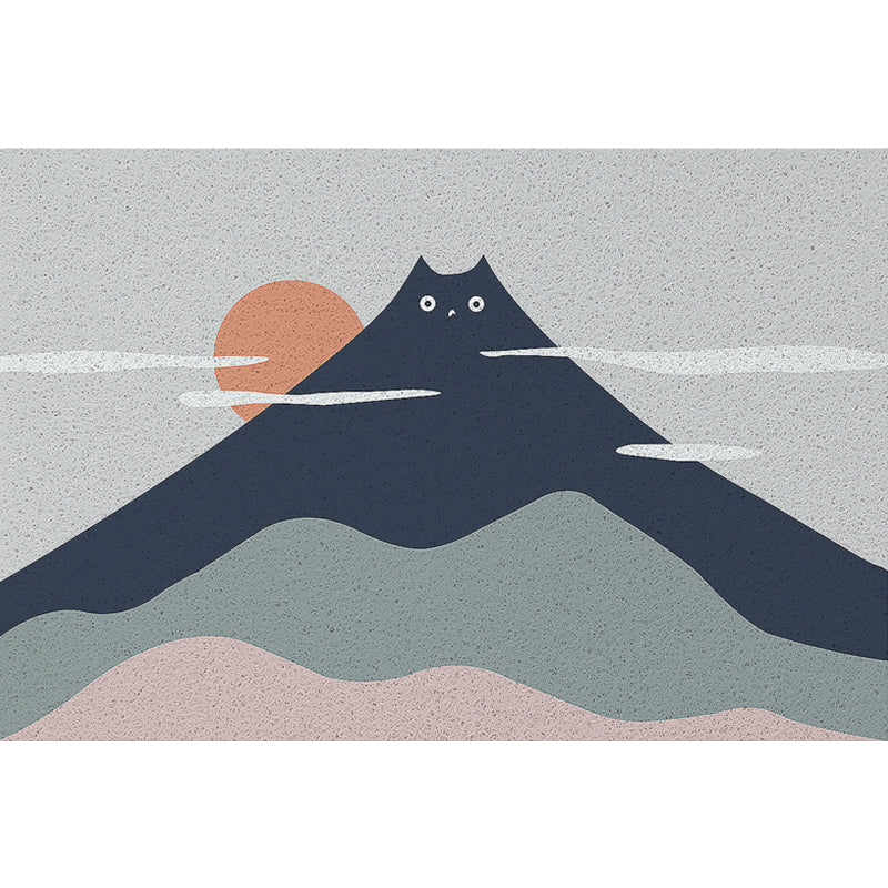 Avtoit | Green and Gray Children's Mat Vinyl Cat Mountains Print Carpet Washable Nonslip Back Rug for Children's Room