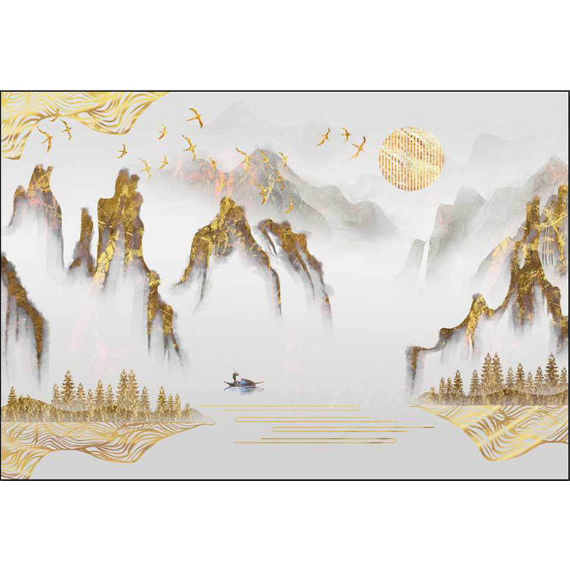 Avtoit | Retro Mountain Pattern Carpet with Character and Bird Golden Eastern Carpet Polyester Washable Non-Slip Backing Area Rug for Living Room
