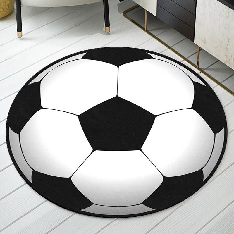 Avtoit | Black and White Children's Room Carpet Kids Sports Football Pattern Area Rug Polyester Washable Stain Resistant Area Rug