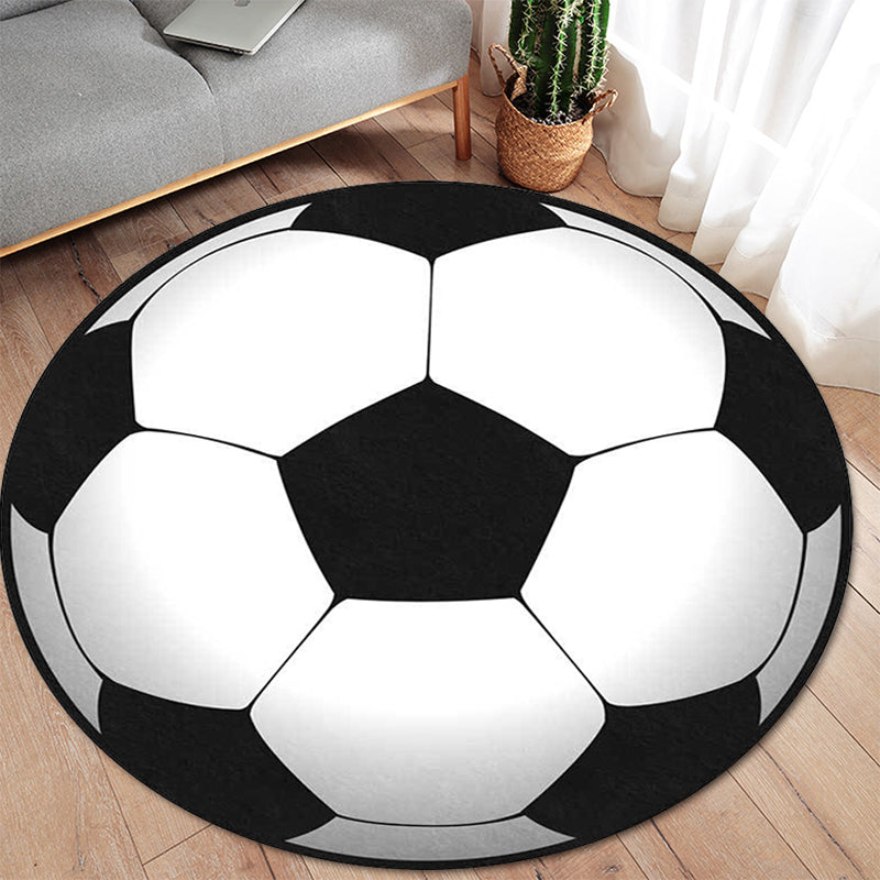 Avtoit | Black and White Children's Room Carpet Kids Sports Football Pattern Area Rug Polyester Washable Stain Resistant Area Rug