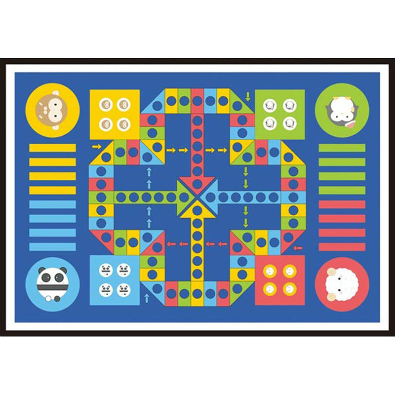 Avtoit | Blue Children's Room Carpet Children Educational Ludo Pattern Area Rug Polyester Pet Friendly Washable Rug