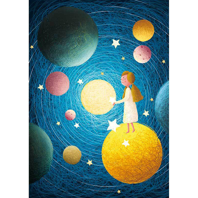 Avtoit | Beautiful children's rug in blue with planet patterns in space, polyester, non-slip, washable, rug for the children's room