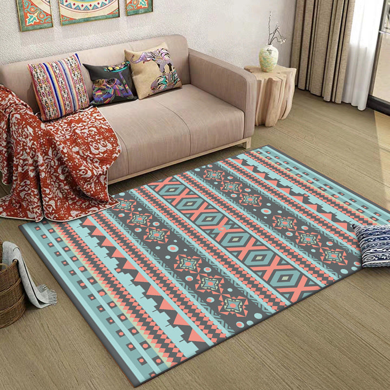 Avtoit | Z southwest tribal striped print rug blue and green polyester rug machine washable non-slip living room rug for living room