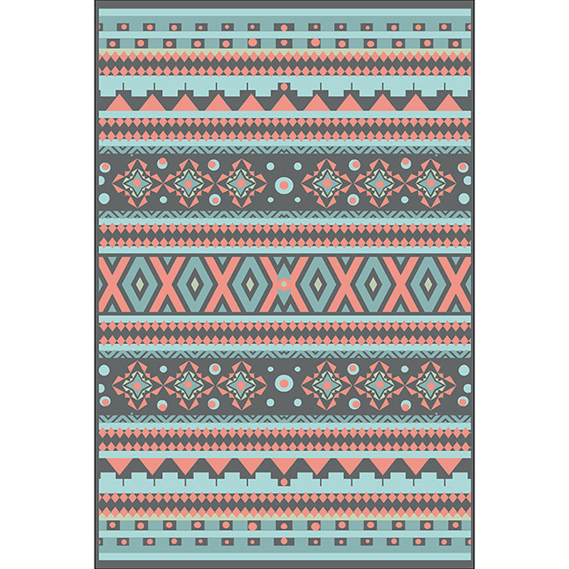 Avtoit | Z southwest tribal striped print rug blue and green polyester rug machine washable non-slip living room rug for living room