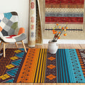 Avtoit | Stamm geometric striped pattern rug brown and blue vintage rug polyester washable non-slip backing rug for bedroom