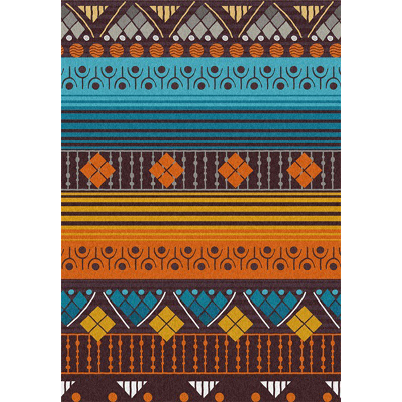 Avtoit | Stamm geometric striped pattern rug brown and blue vintage rug polyester washable non-slip backing rug for bedroom