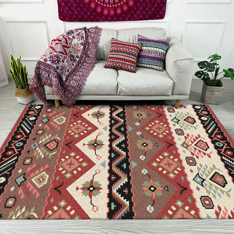 Avtoit | Stylish Tribal Design Carpet Red Vintage Carpet Polyester washable Non-slip back Carpet for bedroom