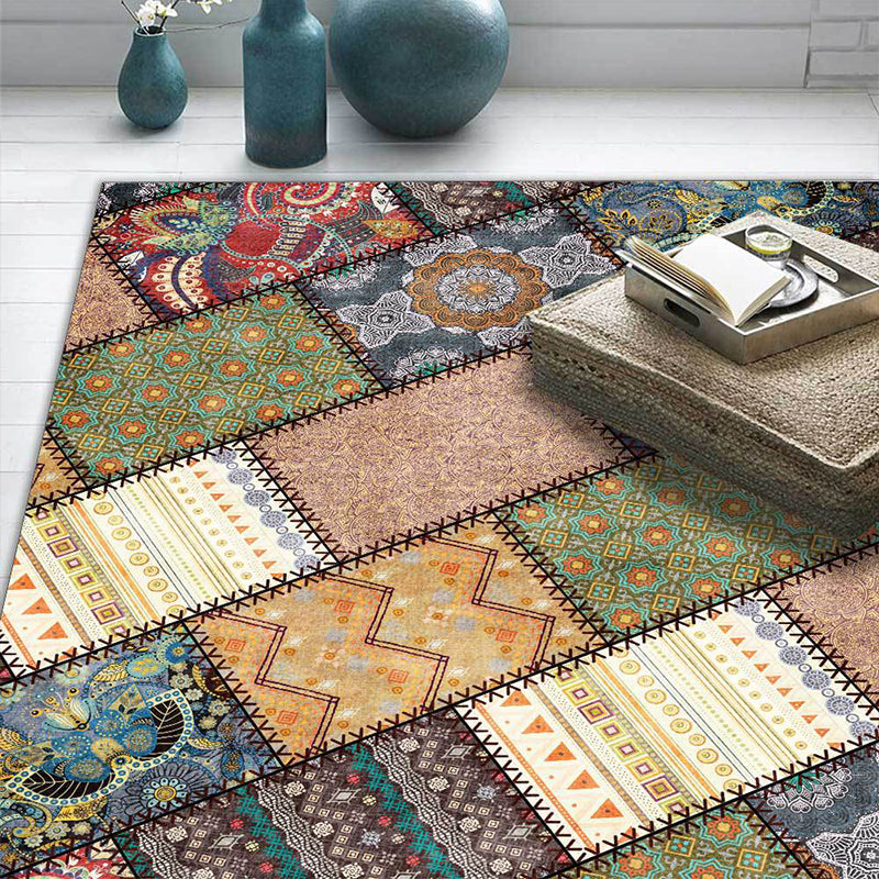 Avtoit | Unique tribal pattern carpet red and gray vintage carpet polyester washable non-slip backing living room carpet for the bedroom