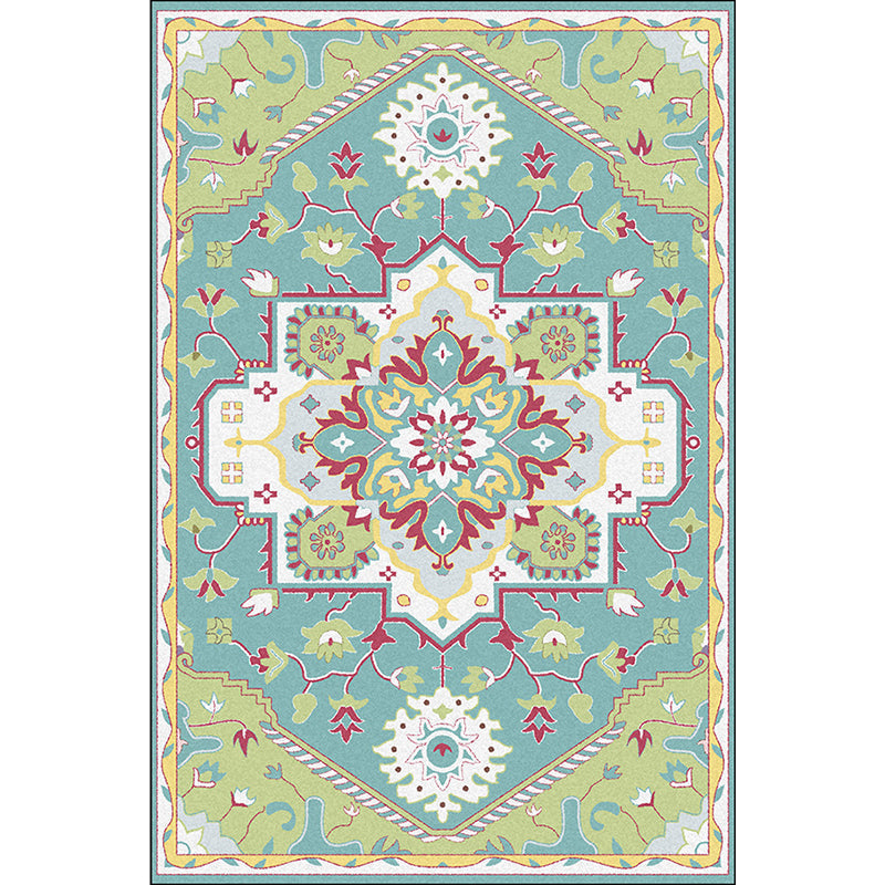 Avtoit | Pink and Blue Mediterranean Carpet Polyester Medallion Pattern Carpet Washable Non-Slip Backing Carpet for Living Room