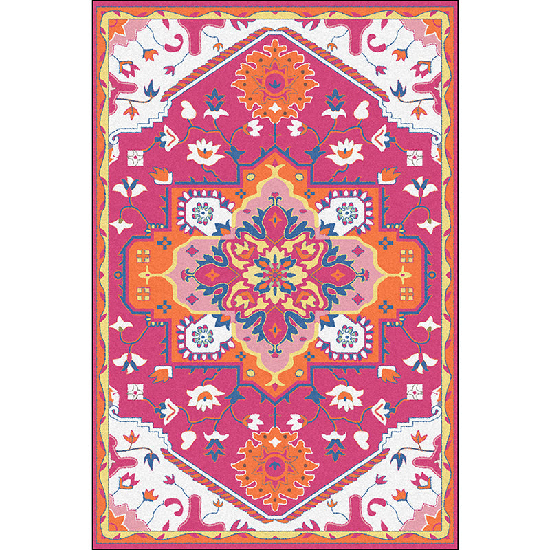 Avtoit | Pink and Blue Mediterranean Carpet Polyester Medallion Pattern Carpet Washable Non-Slip Backing Carpet for Living Room