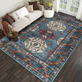 Avtoit | Moroccan Medallion Pattern Rug Blue Polyester Rug Machine Washable Non-Slip Area Rug for Living Room