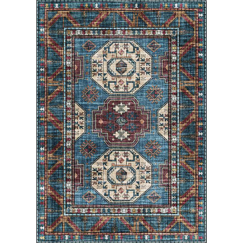 Avtoit | Moroccan Medallion Pattern Rug Blue Polyester Rug Machine Washable Non-Slip Area Rug for Living Room