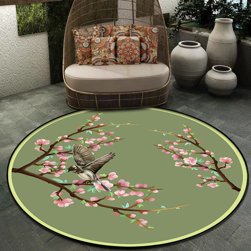 Avtoit | Vintage Floral Pattern Rug with Bird Green Polyester Rug Machine Washable Non-Slip Rug for Bedroom