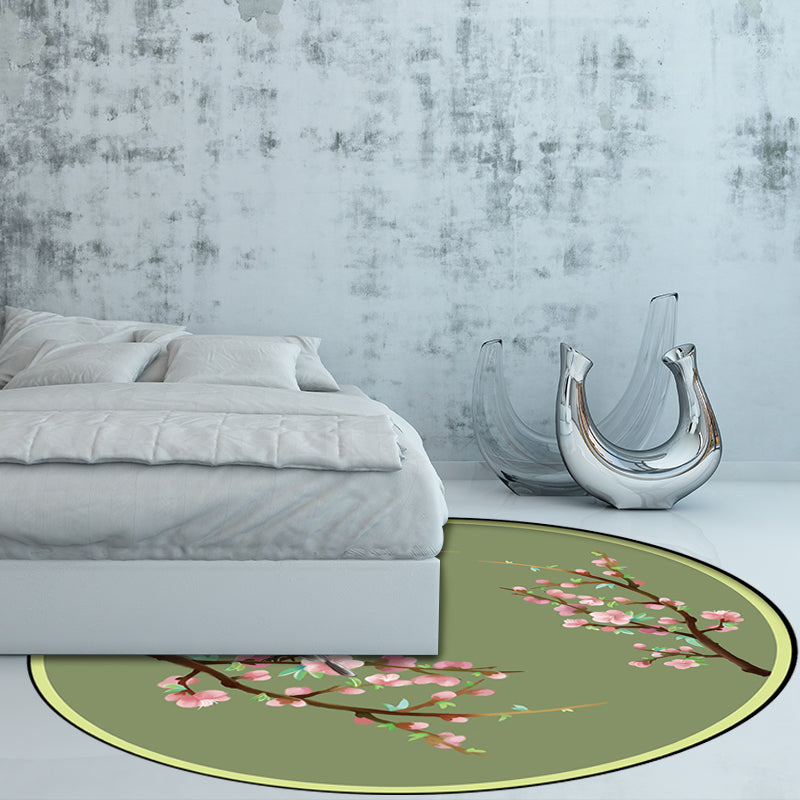 Avtoit | Vintage Floral Pattern Rug with Bird Green Polyester Rug Machine Washable Non-Slip Rug for Bedroom
