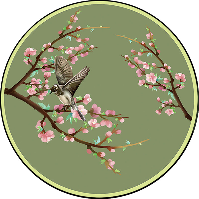 Avtoit | Vintage Floral Pattern Rug with Bird Green Polyester Rug Machine Washable Non-Slip Rug for Bedroom