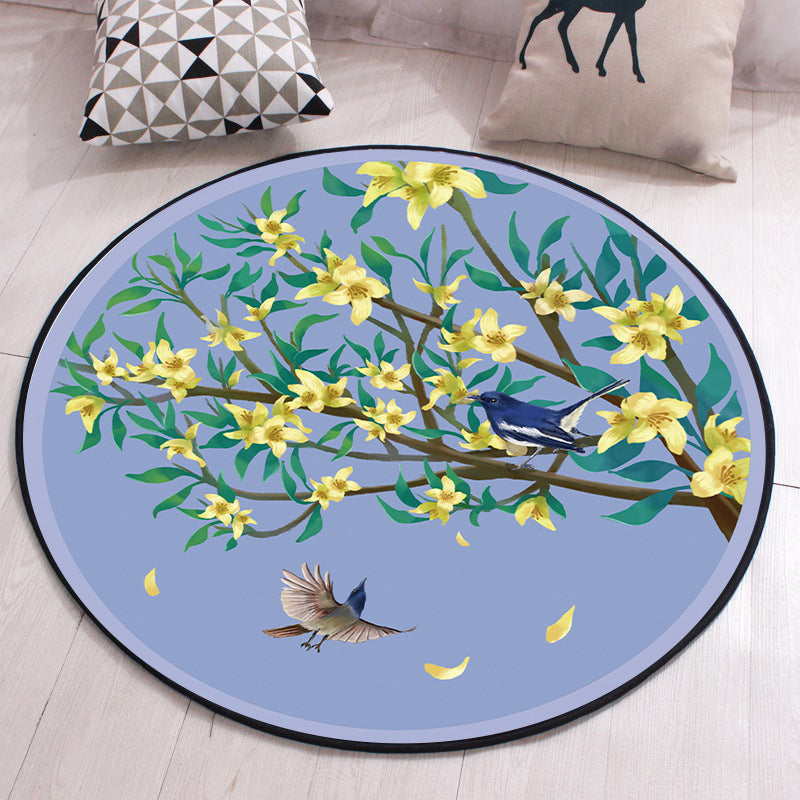 Avtoit | Unique Flower Pattern Carpet with Bird and Leaf Purple and Yellow Oriental Carpet Polyester Washable Non-Slip Back Area Rug for Bedroom