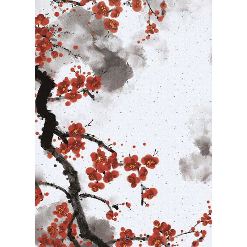 Avtoit | Red and White Oriental Carpet Polyester Ink Wash Paint Pattern Carpet Washable Nonslip Back Carpet for Bedroom