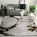 Avtoit | Retro Ink Wash Painting Rug with Floral Khaki Oriental Carpet Washable Polyester Non-slip Backing Area Rug for Bedroom