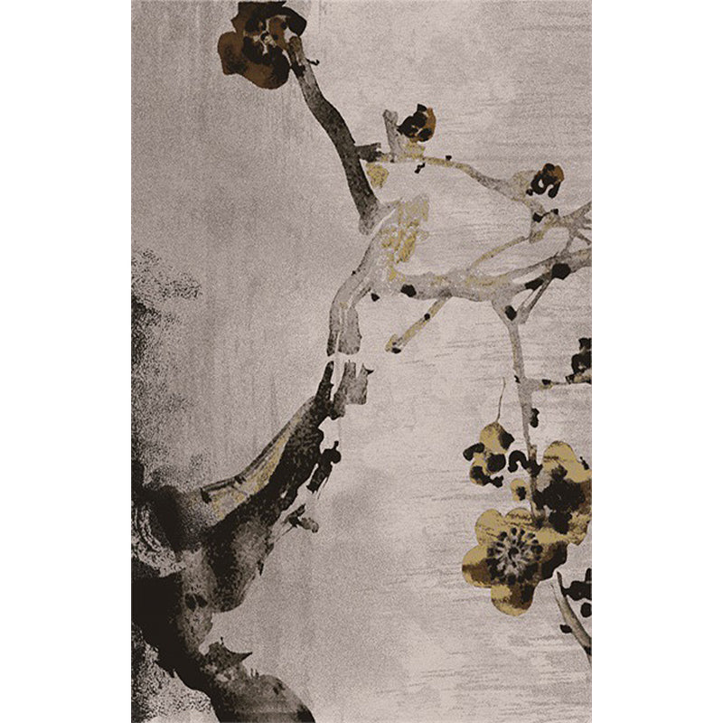 Avtoit | Retro Ink Wash Painting Rug with Floral Khaki Oriental Carpet Washable Polyester Non-slip Backing Area Rug for Bedroom