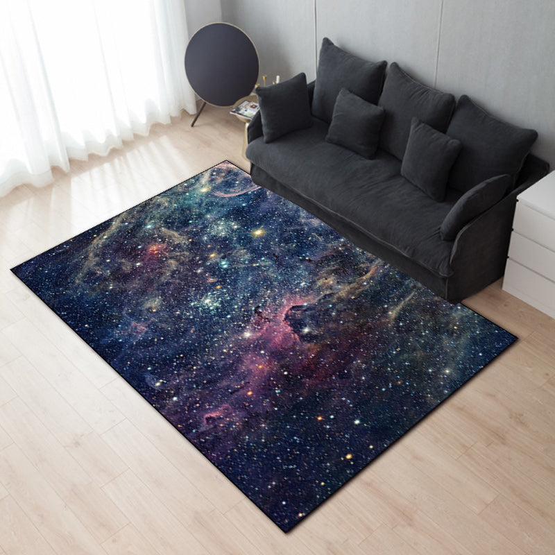 Avtoit | Modern living room rug in blue outdoor galaxy print rug polyester non-slip backing rug