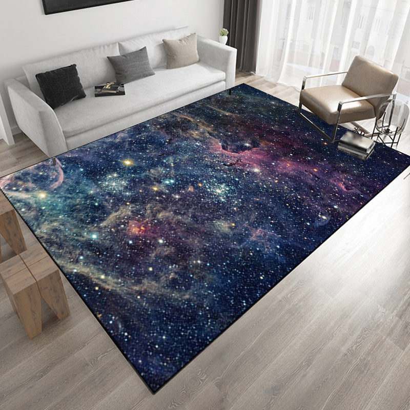 Avtoit | Modern living room rug in blue outdoor galaxy print rug polyester non-slip backing rug