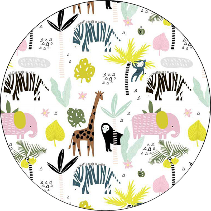 Avtoit | White Children's Room Rug Kids Animal Giraffe Zebra Elephant Pattern Area Rug Polyester Non-Slip Underlay Rug