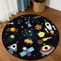 Avtoit | Unique Children's Carpet in Black Outdoor Space Airplane Planet Star Patterns Carpet Polyester Pet Friendly Area Rug for Children's Room
