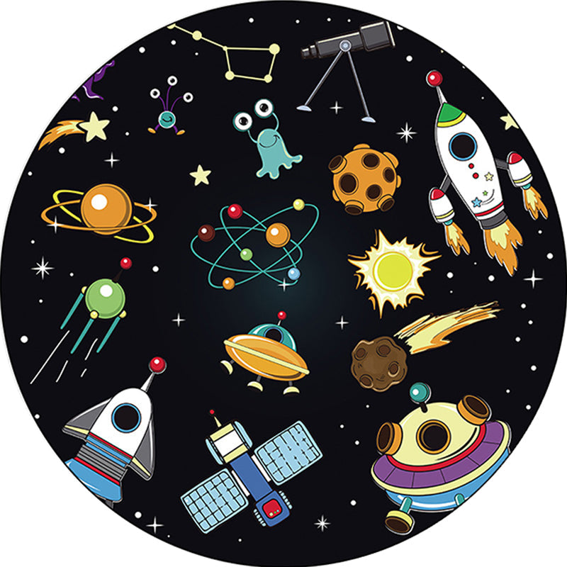 Avtoit | Unique Children's Carpet in Black Outdoor Space Airplane Planet Star Patterns Carpet Polyester Pet Friendly Area Rug for Children's Room