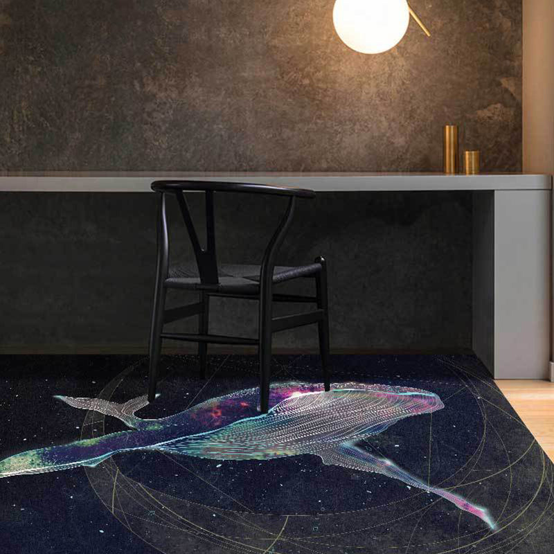 Avtoit | Kids Room Carpet in Black Extraterrestrial Star Whale Print Carpet Polyester Nonslip Back Washable Area Rug