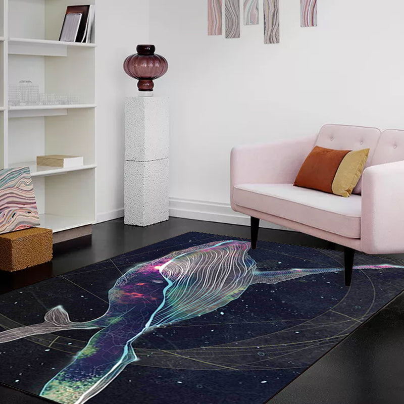 Avtoit | Kids Room Carpet in Black Extraterrestrial Star Whale Print Carpet Polyester Nonslip Back Washable Area Rug