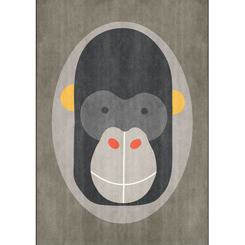 Avtoit | Casual Kids Carpet in Gray Animal Orangutan Pattern Carpet Polyester Stain-Resistant Carpet for Kids Room