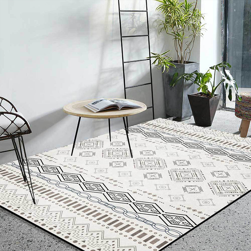 Avtoit | Classic Geometric Pattern Carpet White Vintage Carpet Polyester Washable Non-Slip Back Carpet for Bedroom