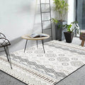 Avtoit | Classic Geometric Pattern Carpet White Vintage Carpet Polyester Washable Non-Slip Back Carpet for Bedroom