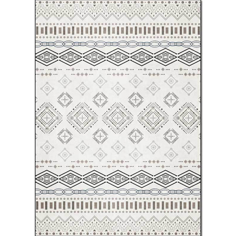 Avtoit | Classic Geometric Pattern Carpet White Vintage Carpet Polyester Washable Non-Slip Back Carpet for Bedroom