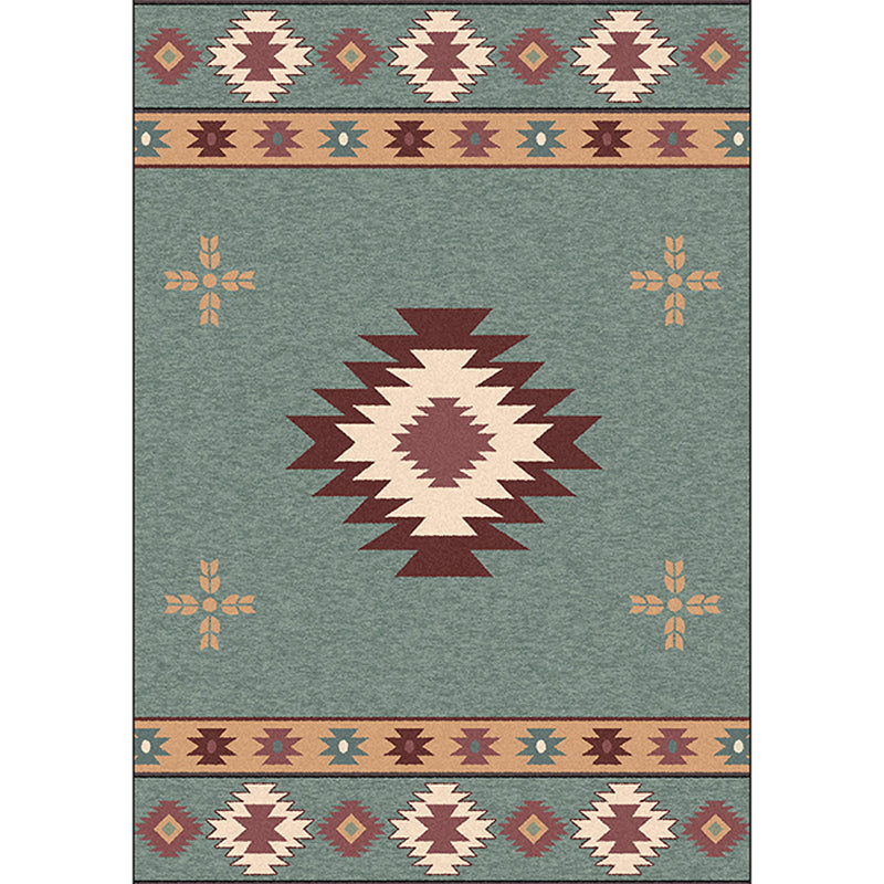 Avtoit | Green Tribal Rug Polyester Tribal Pattern Rug Washable Non-Slip Underlay Rug for the Living Room