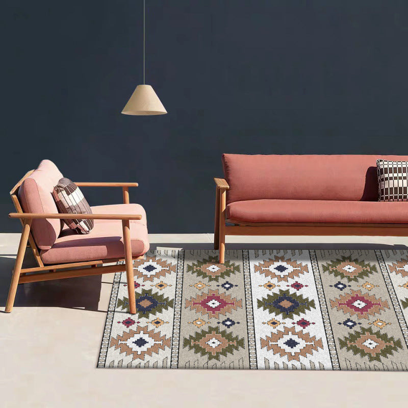 Avtoit | Classic geometric pattern rug Green and White Vintage rug Polyester Washable Non-slip backing Rug for bedroom