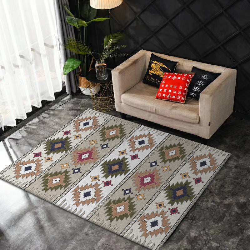 Avtoit | Classic geometric pattern rug Green and White Vintage rug Polyester Washable Non-slip backing Rug for bedroom